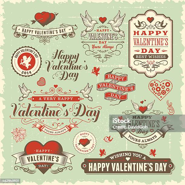 Dia Dos Namorados Conjunto De Etiquetas - Arte vetorial de stock e mais imagens de Cupido - Cupido, Dia dos Namorados, Símbolo do Coração