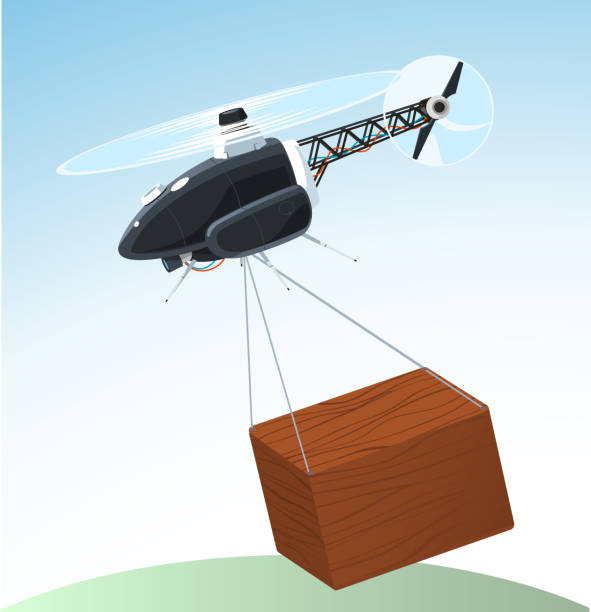 ilustrações, clipart, desenhos animados e ícones de tom oferecer caixa de transporte aéreo - helicopter air vehicle business cargo container