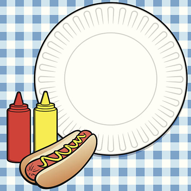 hot dog picknick-menü - mustard bottle sauces condiment stock-grafiken, -clipart, -cartoons und -symbole