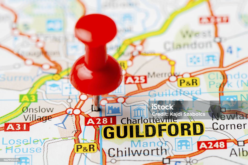 United Kingdom capital cities on map series: Guildford Source: "World reference atlas"Source: "World reference atlas" Guildford Stock Photo