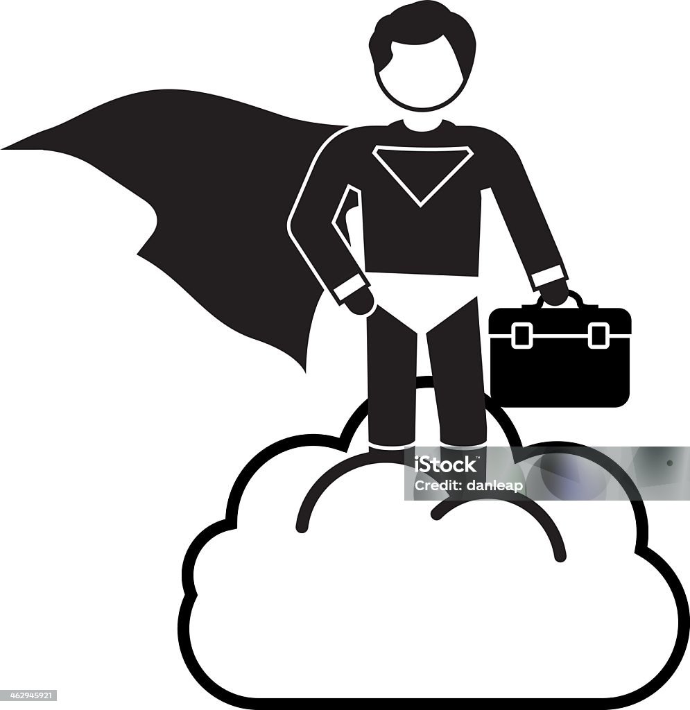 Superman Cloud Support Vectored superhero standing in a cloud with a tool box. Based on 1970s AIGA icon designed for the US Department of Transport. This format can be blown up to any size without loss of quality. IT Support stock vector