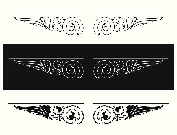 winged grafik design - baroque tattoo stock-grafiken, -clipart, -cartoons und -symbole