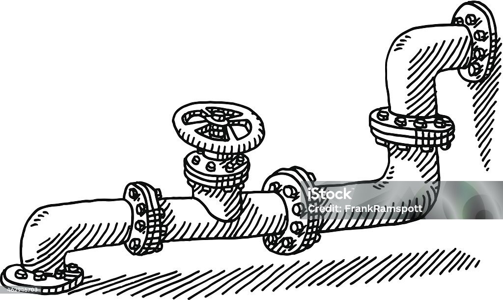 Water Pipe Valve Drawing Hand-drawn vector drawing of a Water Pipe and a Valve. Black-and-White sketch on a transparent background (.eps-file). Included files are EPS (v10) and Hi-Res JPG. Water Pipe stock vector