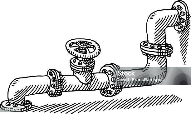Water Pipe Valve Drawing Stock Illustration - Download Image Now - Water Pipe, Pipe - Tube, Doodle