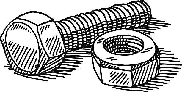 Vector illustration of Nut Bolt Drawing