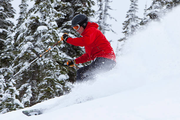 istock Male skier at speed and spraying snow. 462950627
