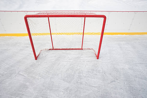 istock Ice hockey net on outdoor skating rink. 462950931
