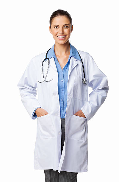 istock Female Doctor With Hands In Lab Coat - Isolated 462951403