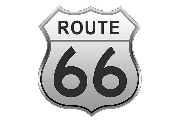 ilustrações, clipart, desenhos animados e ícones de route 66 brilhante placa de trânsito. - route 66 sign hotel retro revival