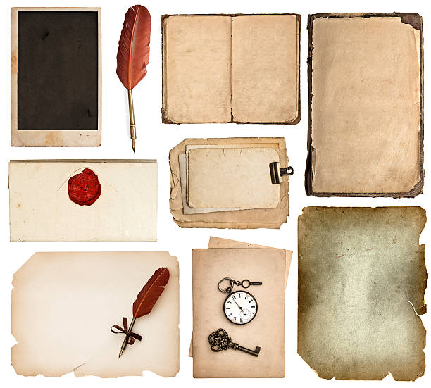 istock vintage book pages, cards, pieces isolated on white 462953079
