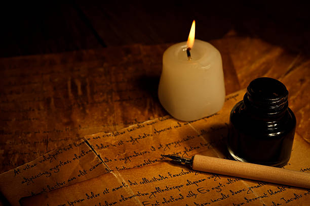 istock Old letter with candle and pen 462953697
