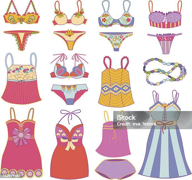 Collection Of Fashionable Womens Underwear Stock Illustration - Download Image Now