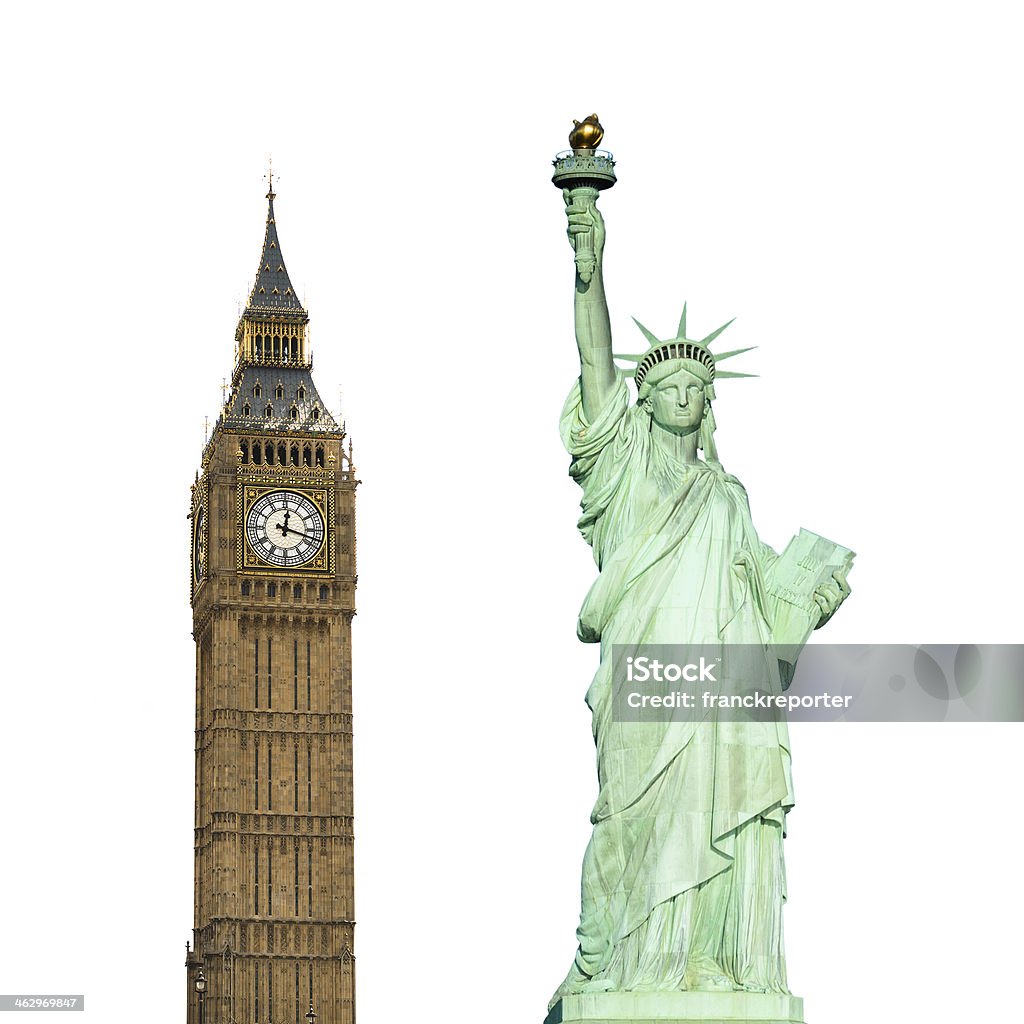 Statua della Libertà e il Big Ben su sfondo bianco - Foto stock royalty-free di Big Ben