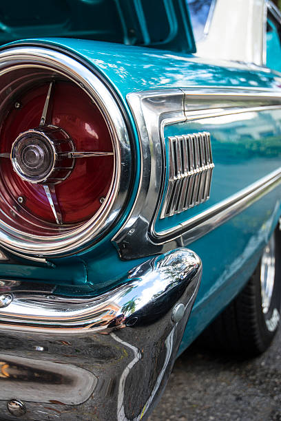 istock Vintage Blue Classic Car Tail Light Macro And Chrome 462970739
