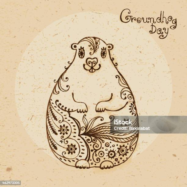 Groundhog Day Vintage Hand Drawn Card Stock Illustration - Download Image Now - Animal, Animal Markings, Backgrounds