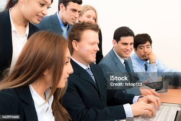 Business People Video Conference On Laptop During Meeting Stock Photo - Download Image Now