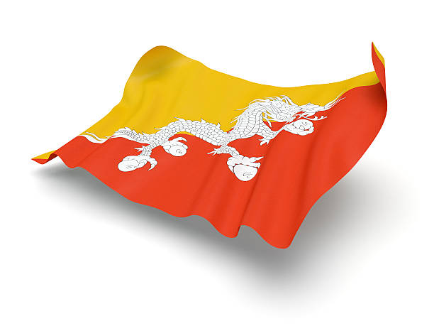 schweben flagge von bhutan (clipping path) - bhutanese flag stock-fotos und bilder
