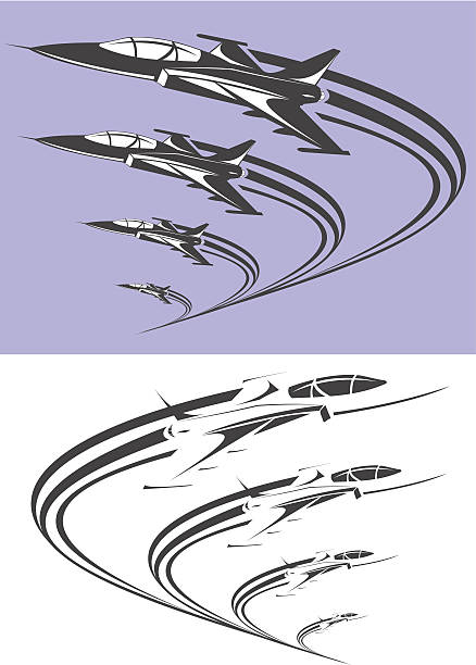 Supersonic airplanes formation Supersonic airplanes formation. Full solid color and line art versions avaliable. supersonic airplane stock illustrations