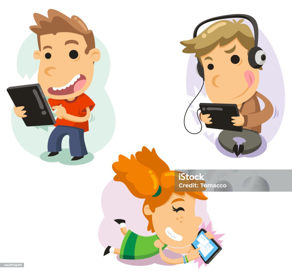 Kinder spielen mit computer Tablet-Technologie - Lizenzfrei Internet Vektorgrafik
