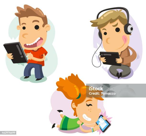 Ilustración de Niños Jugando Con Computadora Tecnología De Los Comprimidos y más Vectores Libres de Derechos de Aprender