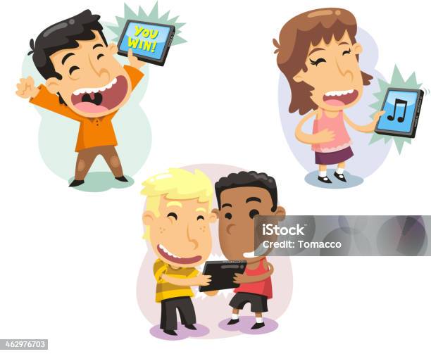 Crianças Crianças Brincando Com Tecnologia De Computador Comprimidos - Arte vetorial de stock e mais imagens de Aprendizagem online