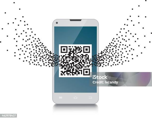 Qrкод В Cellphone — стоковая векторная графика и другие изображения на тему Штриховой код - Штриховой код, QR-код, Абстрактный