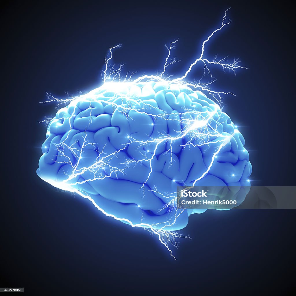 Brain with electricity Electricity Stock Photo