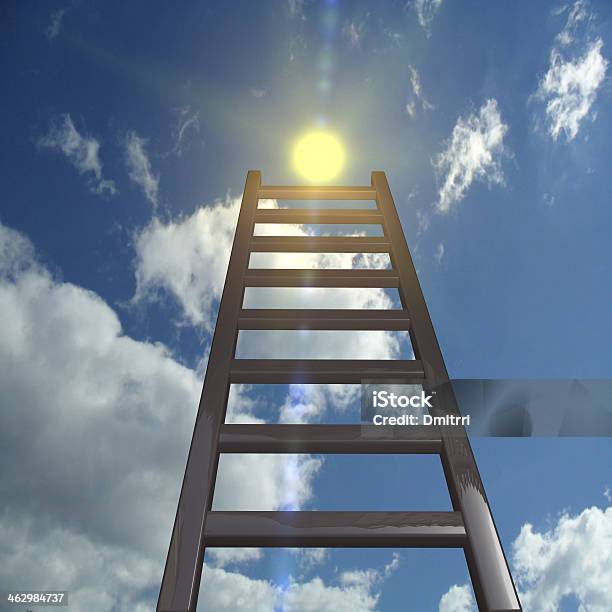 Conceptual Image Of Ladder Going Up To The Sky Stock Photo - Download Image Now - Perks, Achievement, Activity