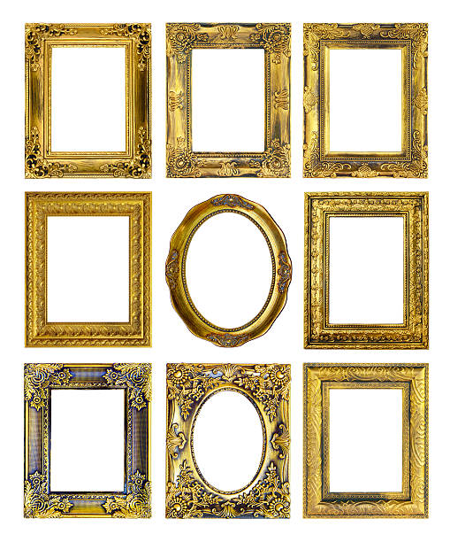 istock Set of antique gold frames on a white background 462985381