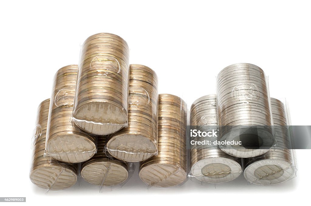 One and two dollars Canadian coins Lot of One and two dollars Canadian coins on white background Aluminum Stock Photo