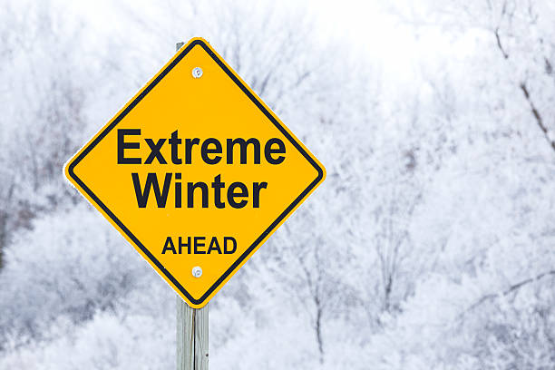 istock Extreme Winter Ahead Road Warning Sign 463035593