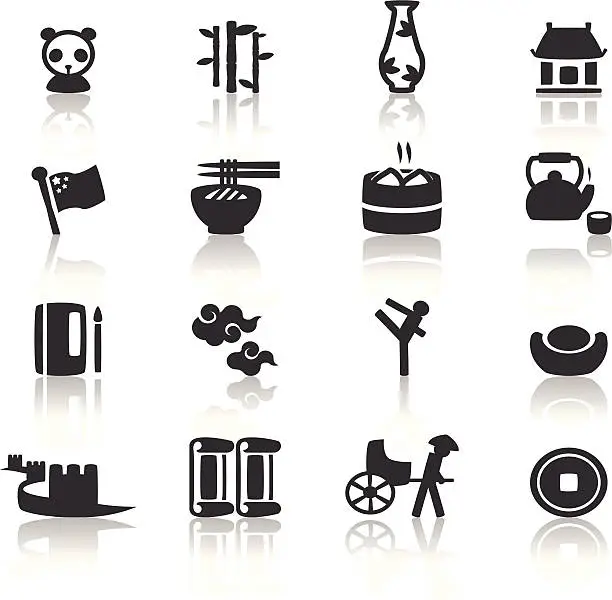 Vector illustration of Various black and white Chinese icons