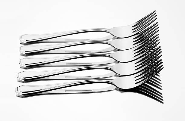 istock Set of stainless steel fork reflection on white background 463043481
