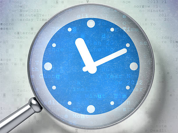 시간 컨셉입니다: 시계 옵티칼 유리컵 디지털 배경기술 - clock hand clock coding watch 뉴스 사진 이미지