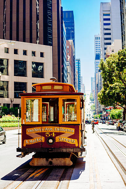 funivia in california street san francisco - overhead cable car car usa avenue foto e immagini stock