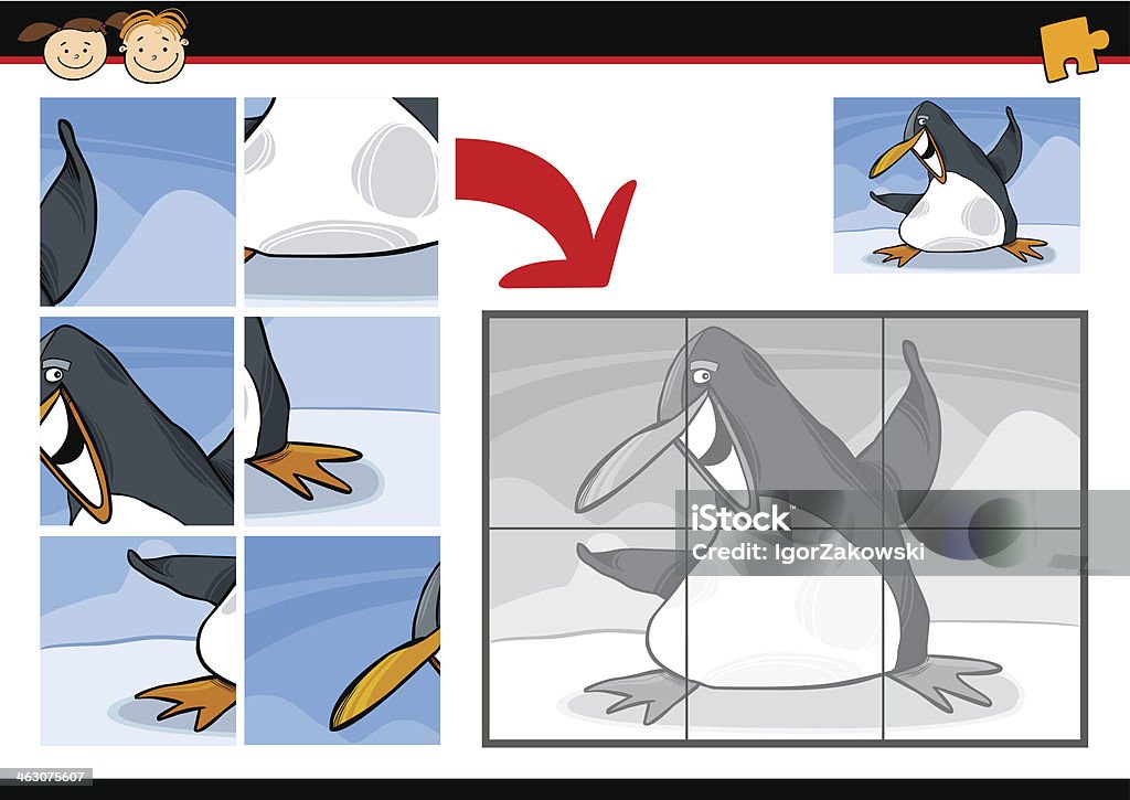 cartoon penguin jigsaw puzzle game Cartoon Illustration of Education Jigsaw Puzzle Game for Preschool Children with Funny Penguin Animal Animal stock vector