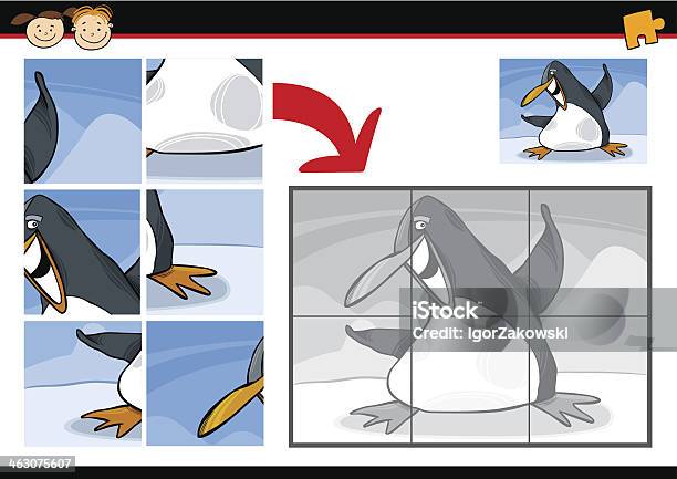 Cartoon Penguin Jigsaw Puzzle Game Stock Illustration - Download Image Now - Animal, Bird, Block Shape