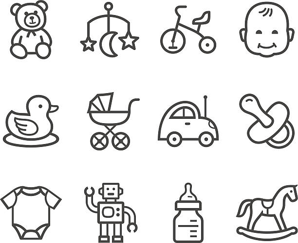 stockillustraties, clipart, cartoons en iconen met baby icon - hobbelpaard