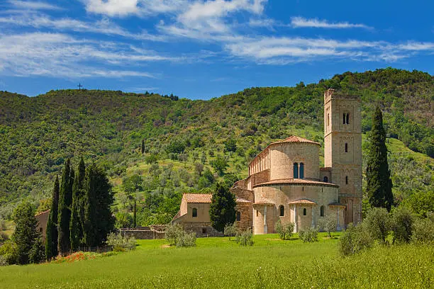 The Abbey of Sant'Antimo, Italian: Abbazia di Sant'Antimo, is a former Benedictine monastery in the comune of Montalcino, Tuscany, central Italy. It is approximately 10 km from Montalcino.