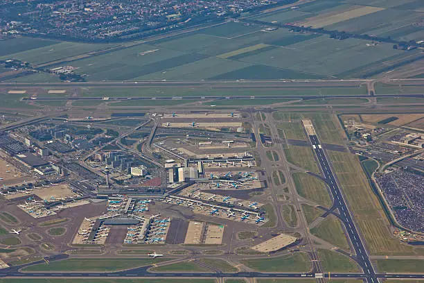Aerial of Amsterdam's airport, Schiphol.