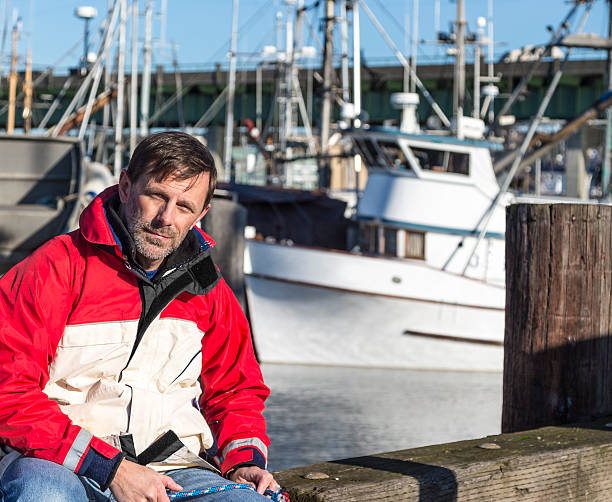 istock Commercial fisherman setting on the dock 463092003