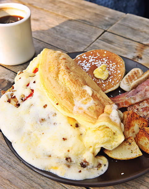 istock Omelet with panckae, sausages & bacon 463093615