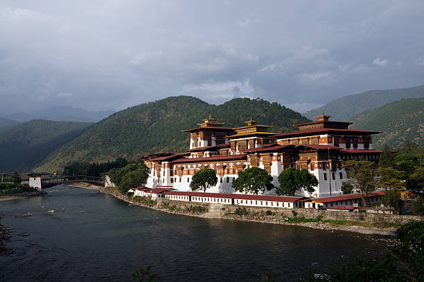 Punakha Dzong fortaleza, Butão - foto de acervo