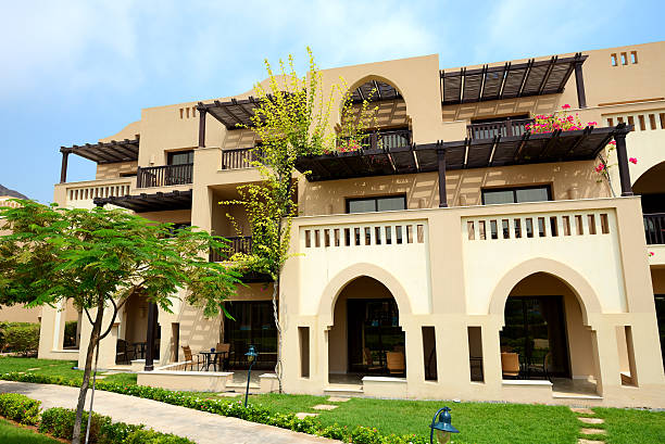 The arabic style villas in luxury hotel, Fujairah, UAE stock photo