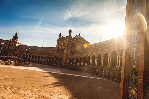 The famous square in Seville, Spain. Plaza de Espana, the typical tiles.