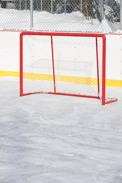 istock Ice hockey net on outdoor skating rink. 463098551