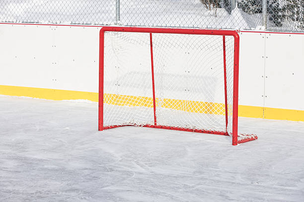 istock Ice hockey net on outdoor skating rink. 463098557