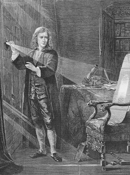 음각 of 물리학자 이삭 뉴턴의 메트로폴리스 1881 - sir isaac newton stock illustrations