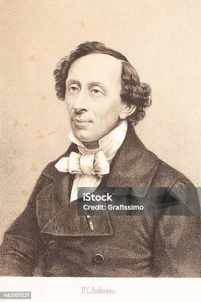 Incisione Poeta Hans Christian Andersen 1881 - Immagini vettoriali stock e altre immagini di Hans Christian Andersen - Hans Christian Andersen, Disegno a matita, Ritratto