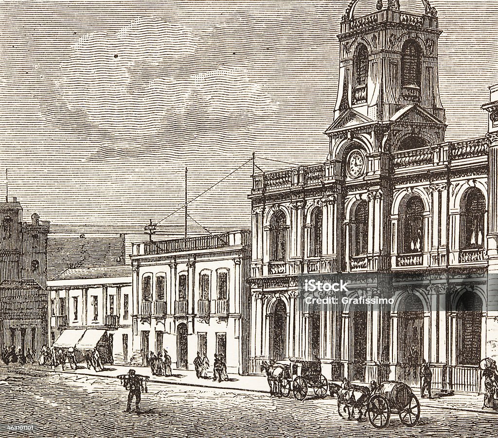 Banco da província Buenos Aires gravação de 1882 - Royalty-free Antigo Ilustração de stock